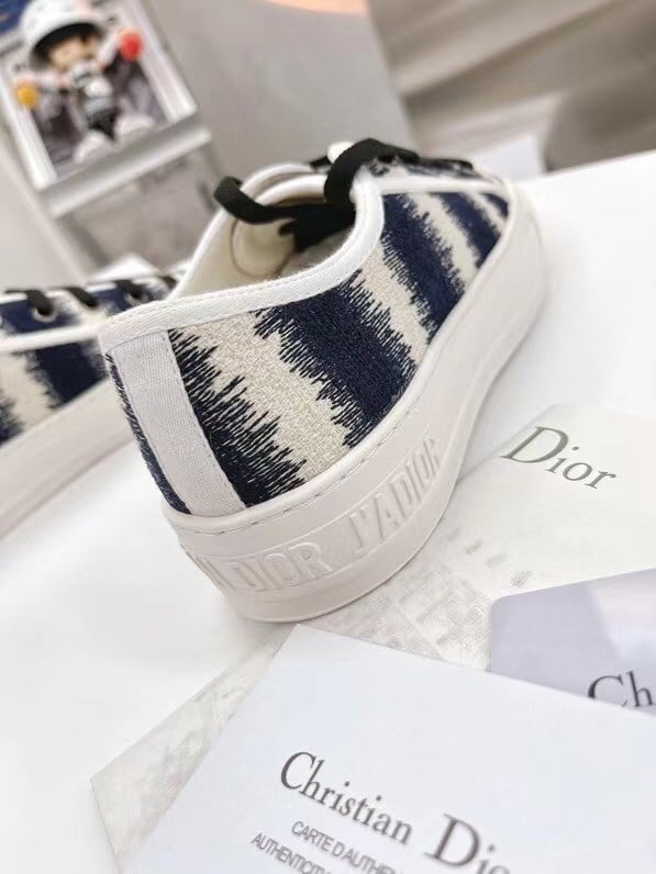 Dior Walk'n'Dior Sneakers In Navy Blue D-Stripes Embroidered Cotton