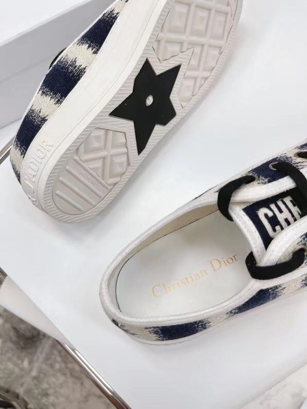 Dior Walk'n'Dior Sneakers In Navy Blue D-Stripes Embroidered Cotton