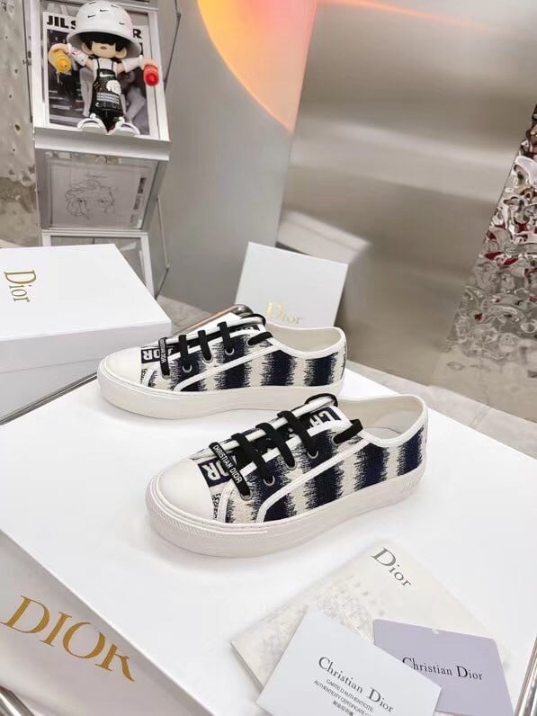 Dior Walk'n'Dior Sneakers In Navy Blue D-Stripes Embroidered Cotton