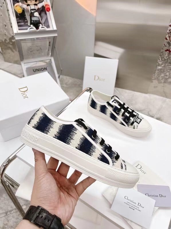 Dior Walk'n'Dior Sneakers In Navy Blue D-Stripes Embroidered Cotton