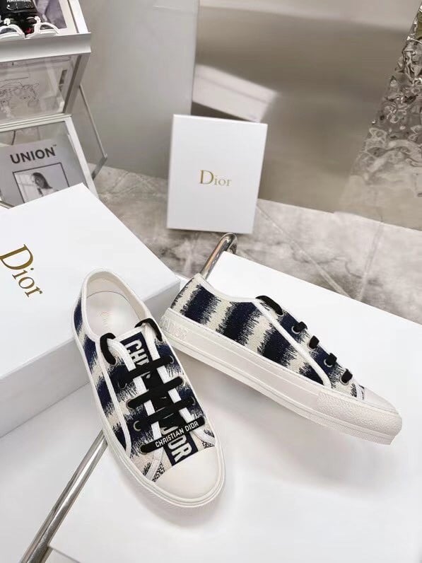 Dior Walk'n'Dior Sneakers In Navy Blue D-Stripes Embroidered Cotton