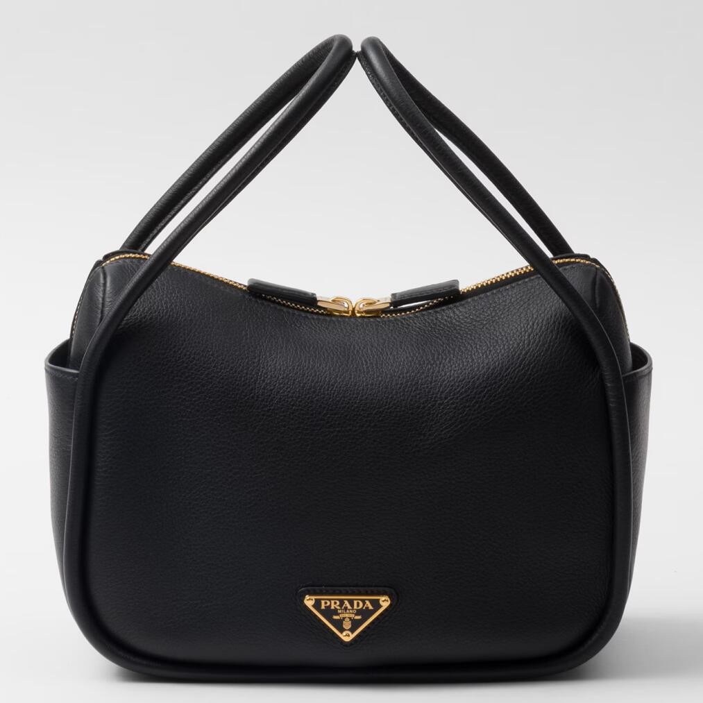 Prada Top Handle Bag in Black Grained Leather