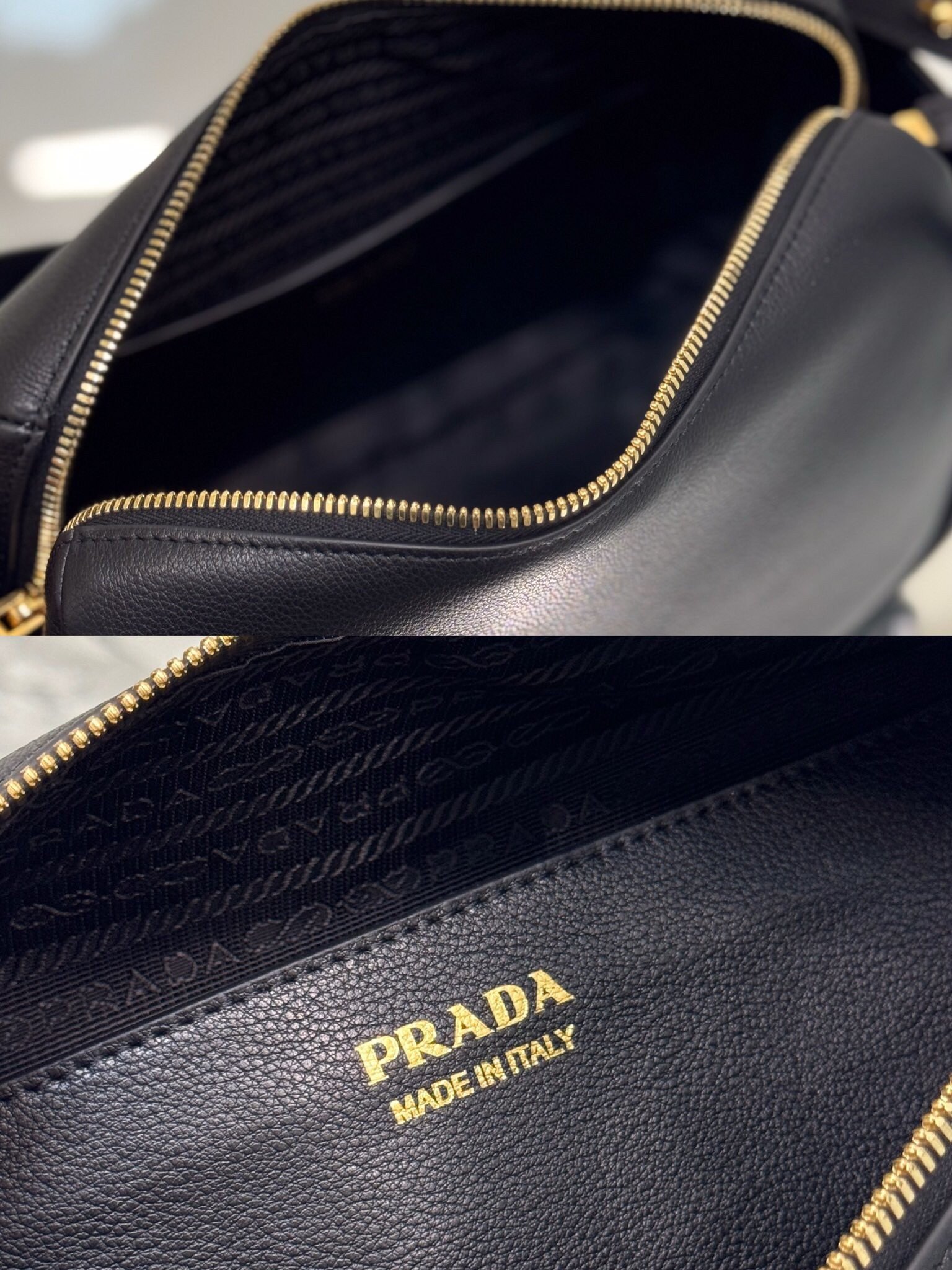 Prada Top Handle Bag in Black Grained Leather