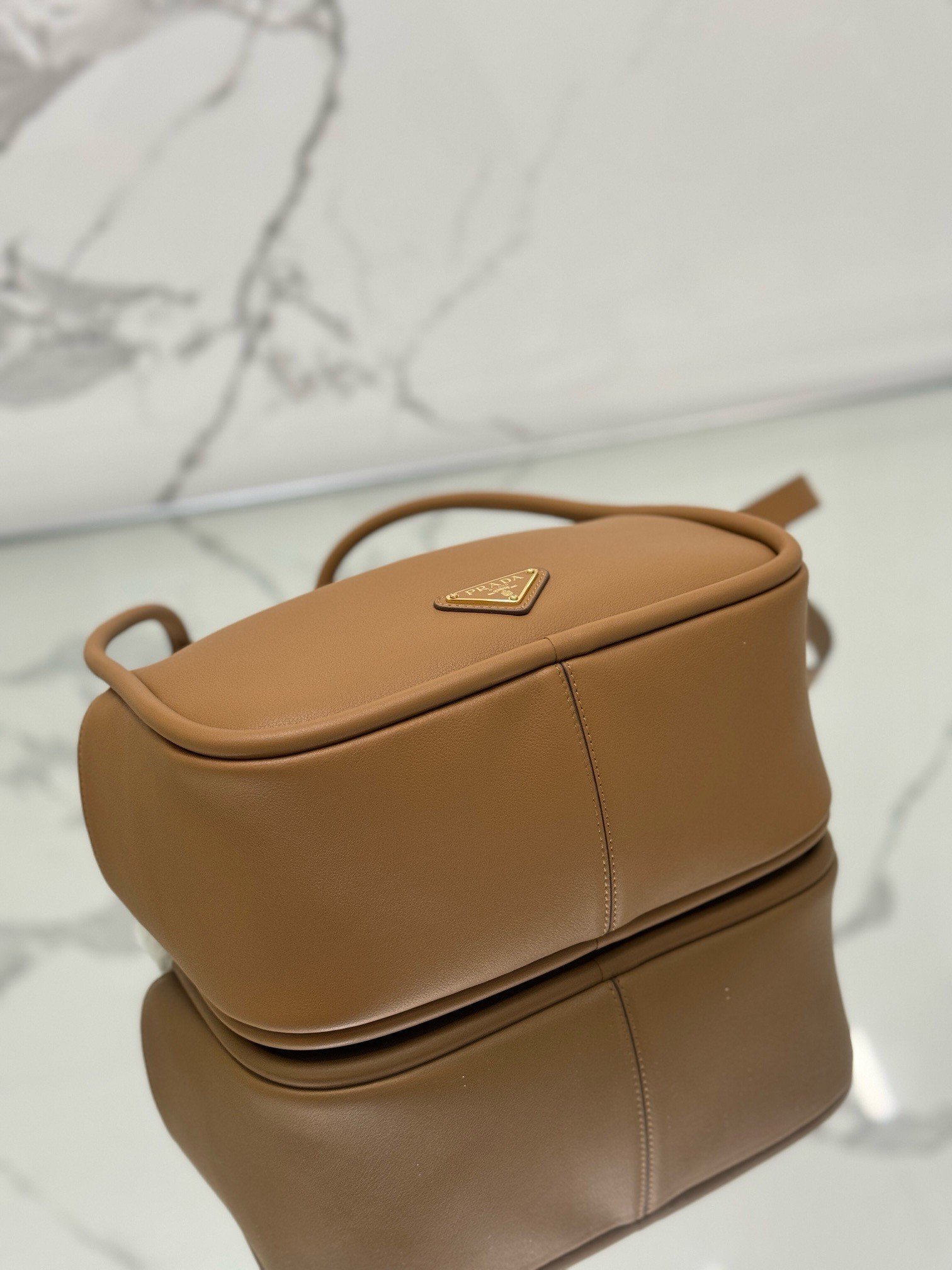 Prada Top Handle Bag in Caramel Grained Leather