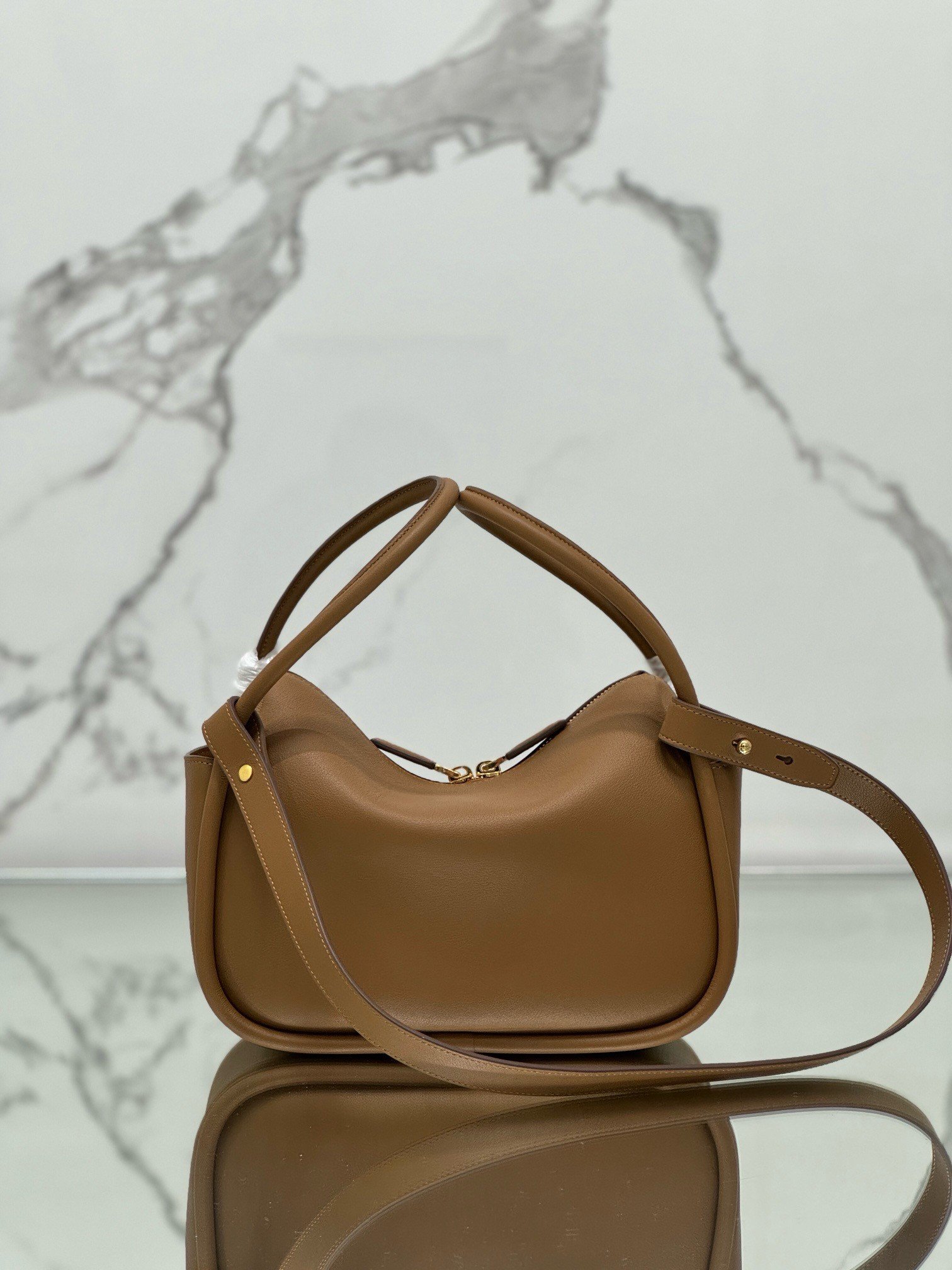 Prada Top Handle Bag in Caramel Grained Leather