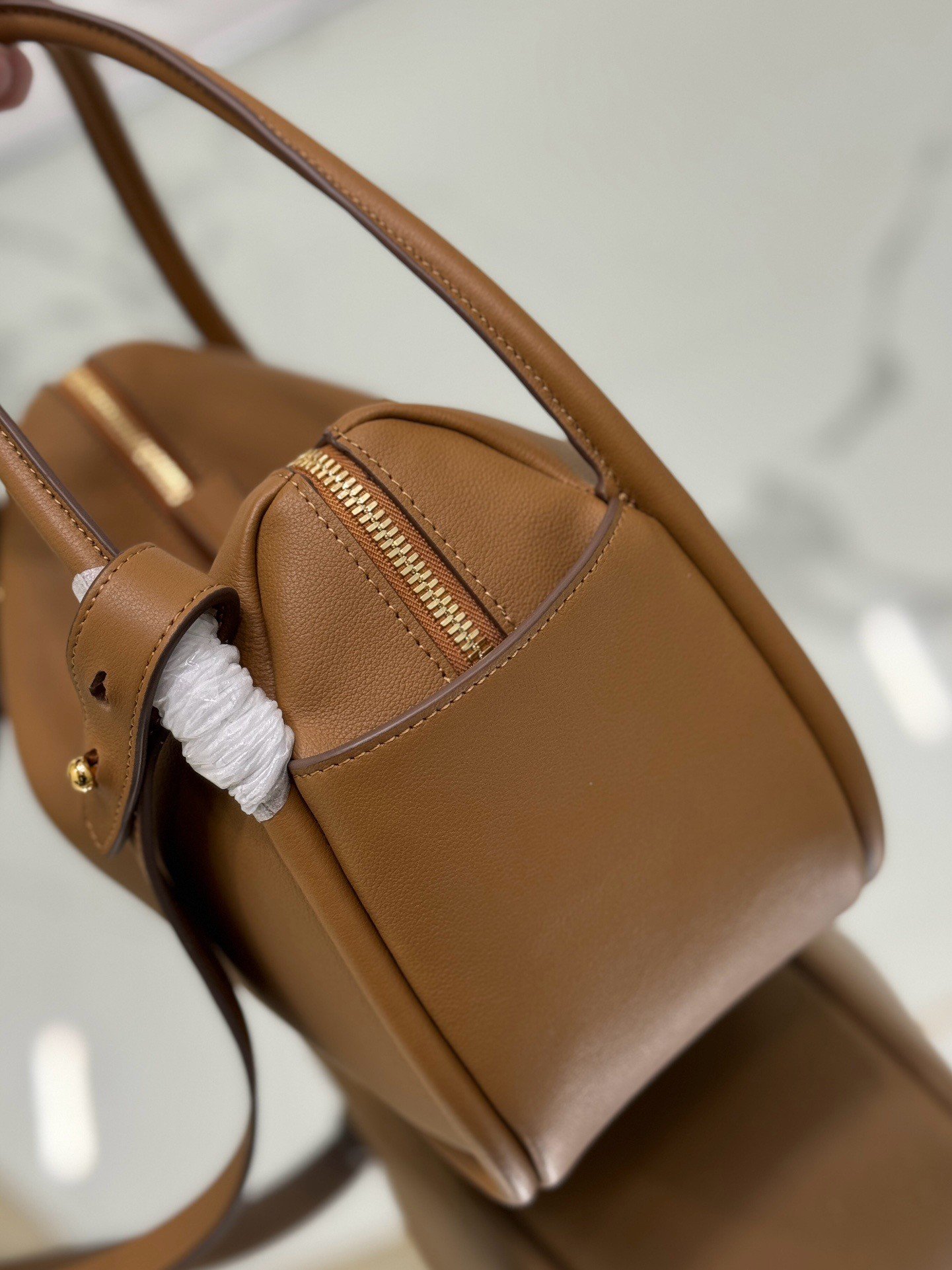 Prada Top Handle Bag in Caramel Grained Leather