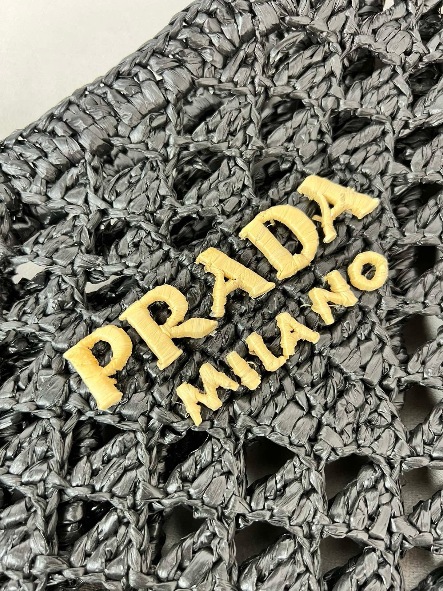 Prada Crochet Tote Bag in Black Raffia-effect Yarn