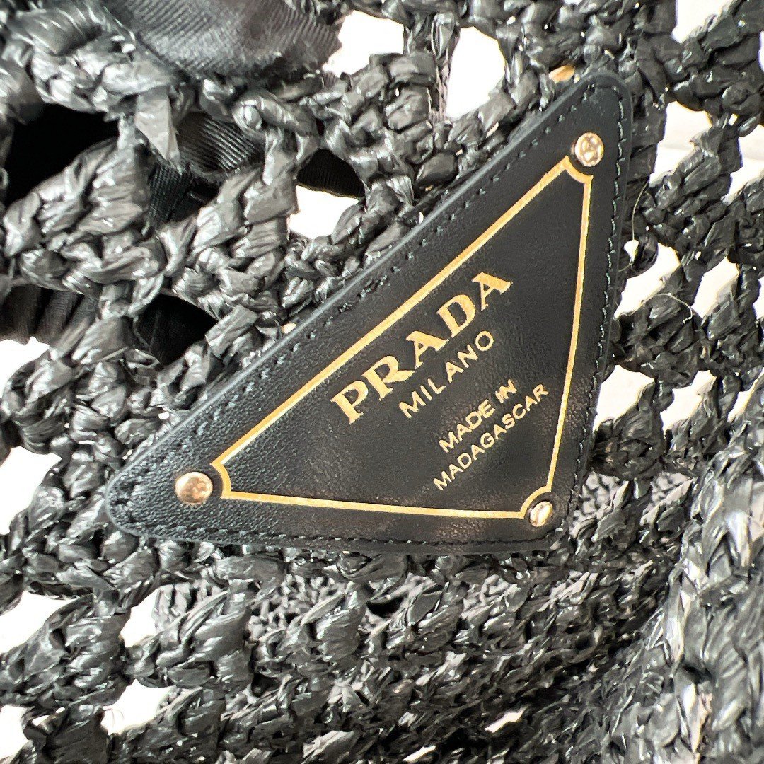 Prada Crochet Tote Bag in Black Raffia-effect Yarn