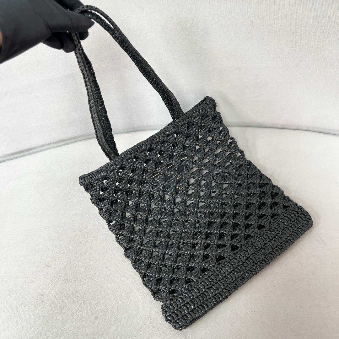 Prada Crochet Tote Bag in Black Raffia-effect Yarn