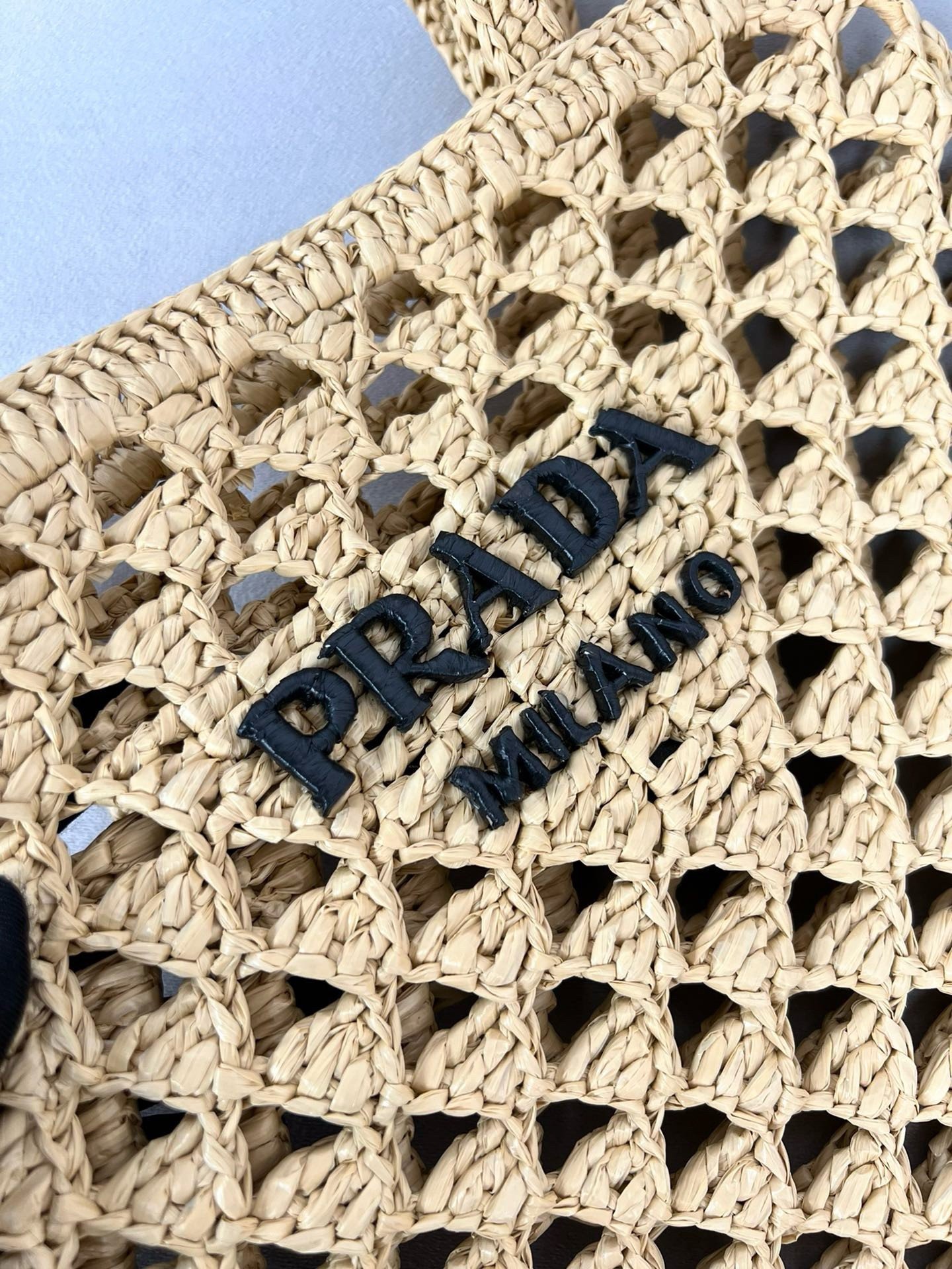 Prada Crochet Tote Bag in Beige Raffia-effect Yarn