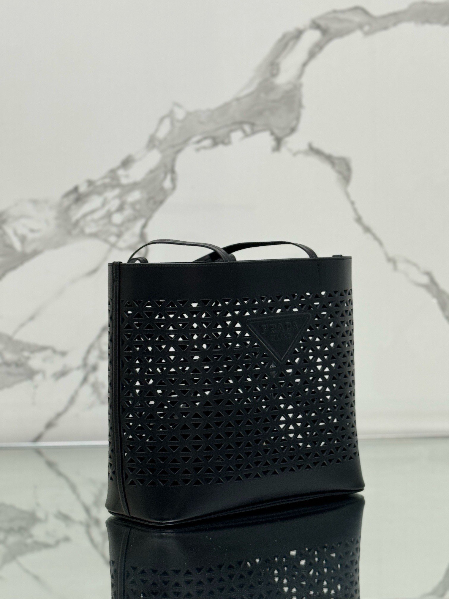 Prada Large Tote Bag in Black Perforated Leather