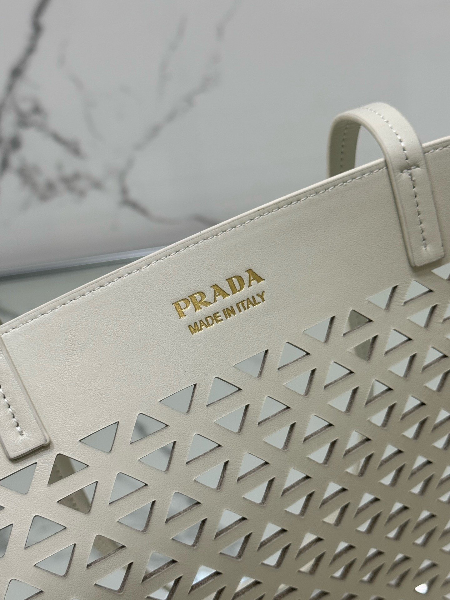 Prada Large Tote Bag in White Perforated Leather