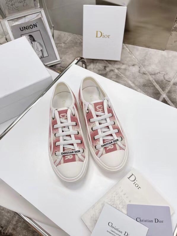 Dior Walk'n'Dior Sneakers In Pink D-Stripes Embroidered Cotton