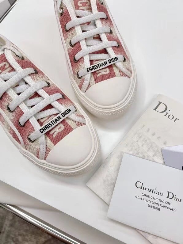 Dior Walk'n'Dior Sneakers In Pink D-Stripes Embroidered Cotton