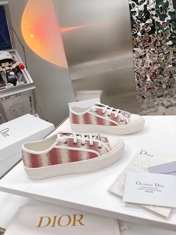 Dior Walk'n'Dior Sneakers In Pink D-Stripes Embroidered Cotton