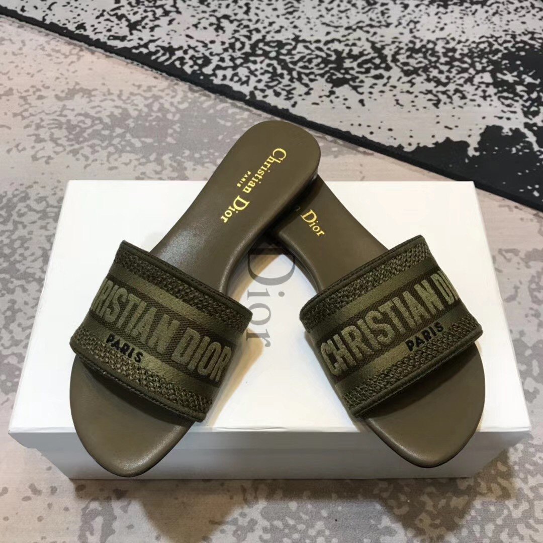 Dior Dway Mules In Denim Green Oblique Embroidered Cotton