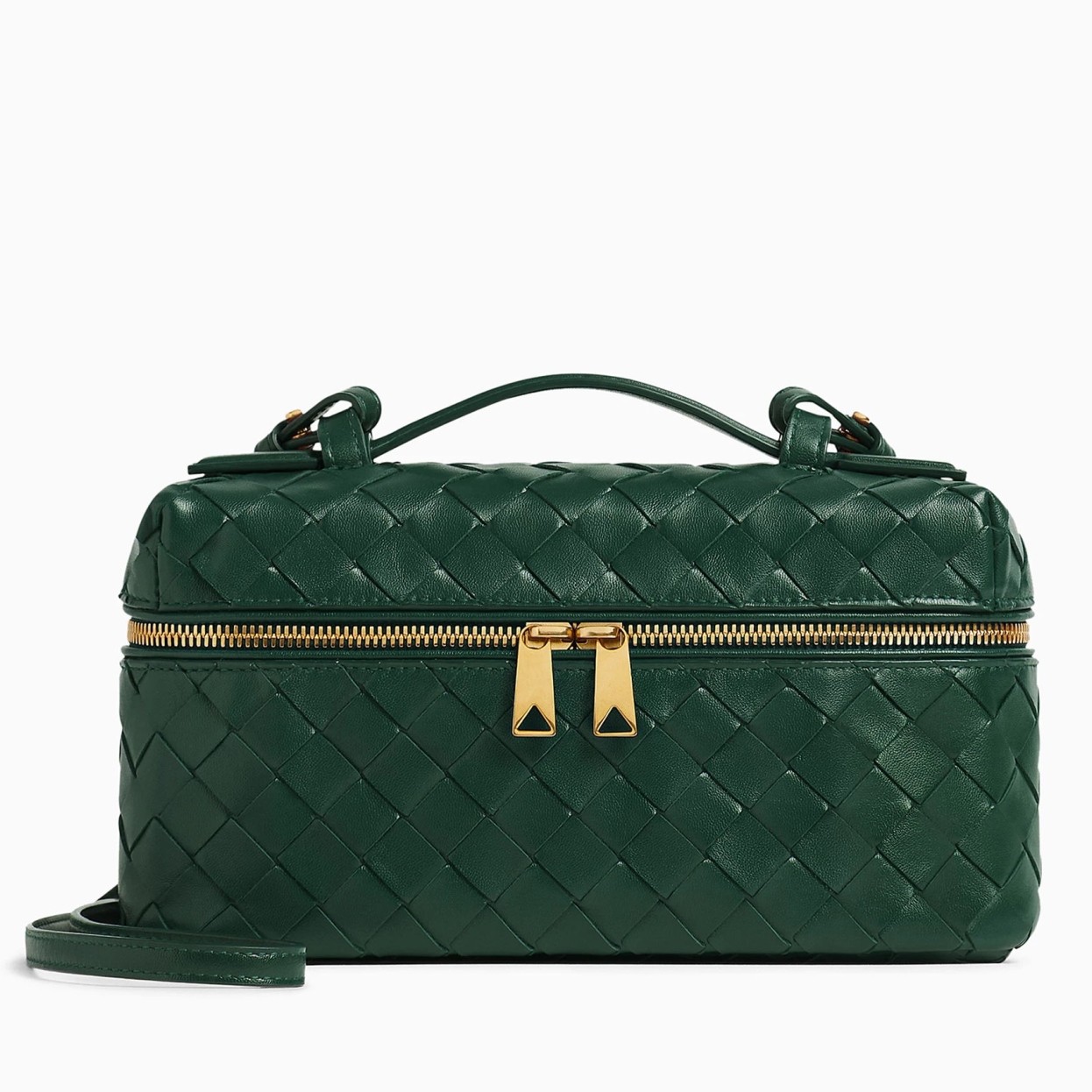 Bottega Veneta Bang Bang Vanity Case in Green Intrecciato Leather