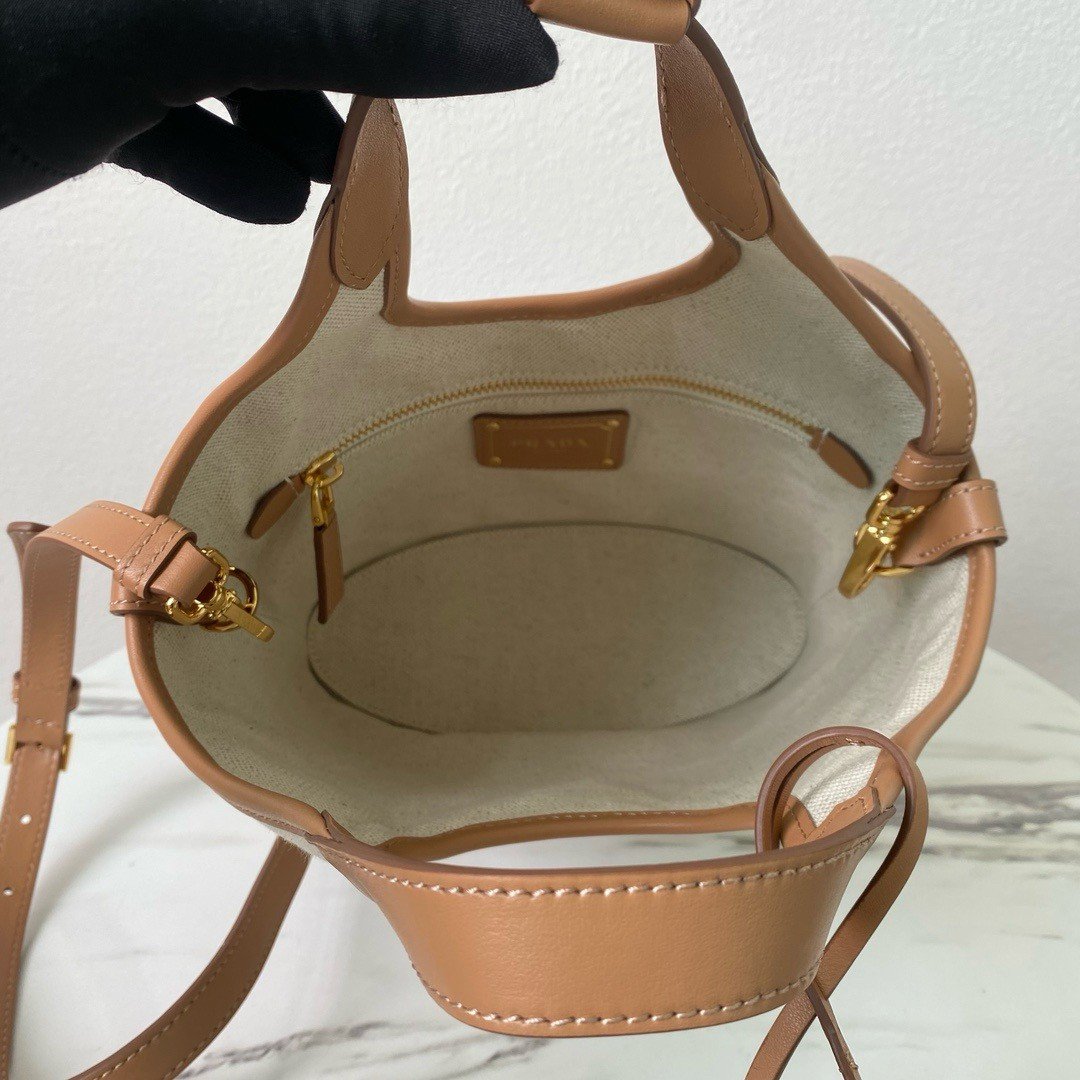 Prada Mini Buckle Bag in Linen Blend and Leather