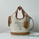 Prada Mini Buckle Bag in Linen Blend and Leather