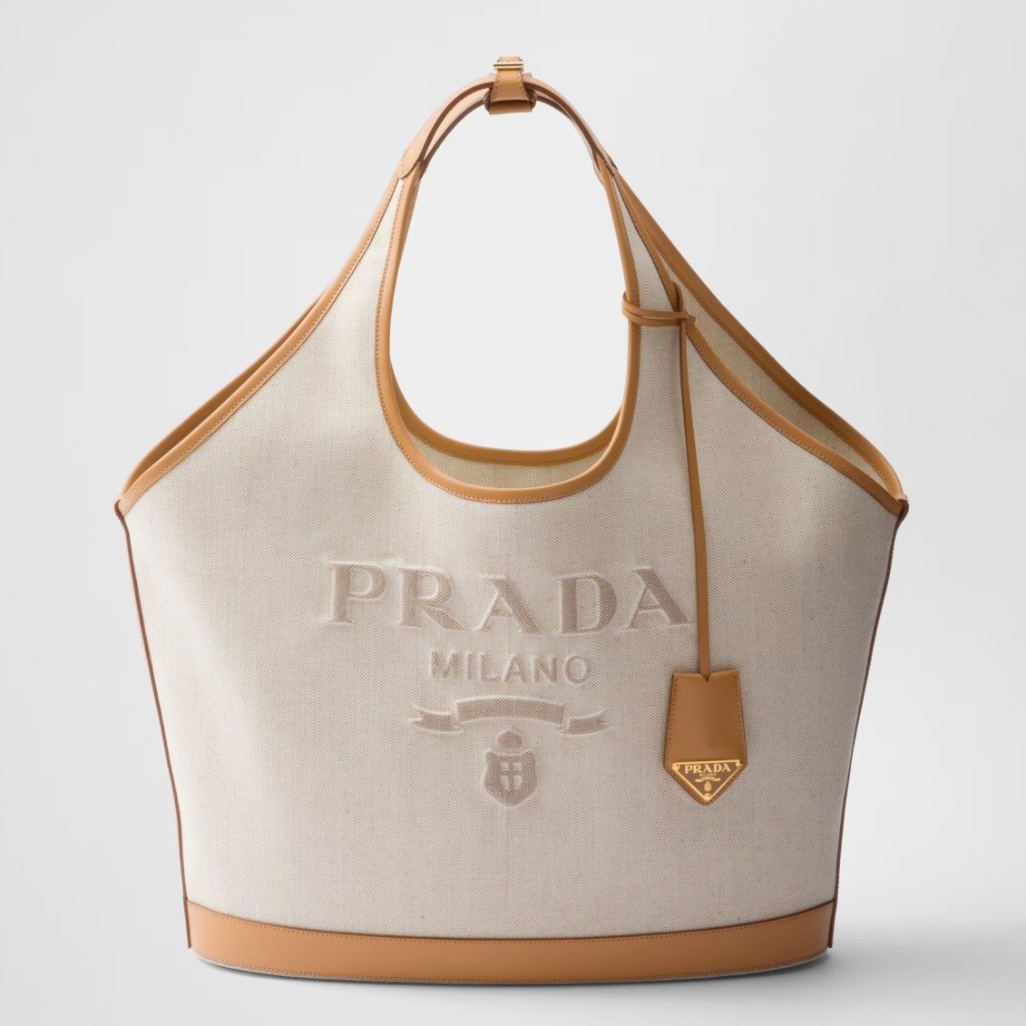 Prada Large Tote Bag in Linen Blend and Leather