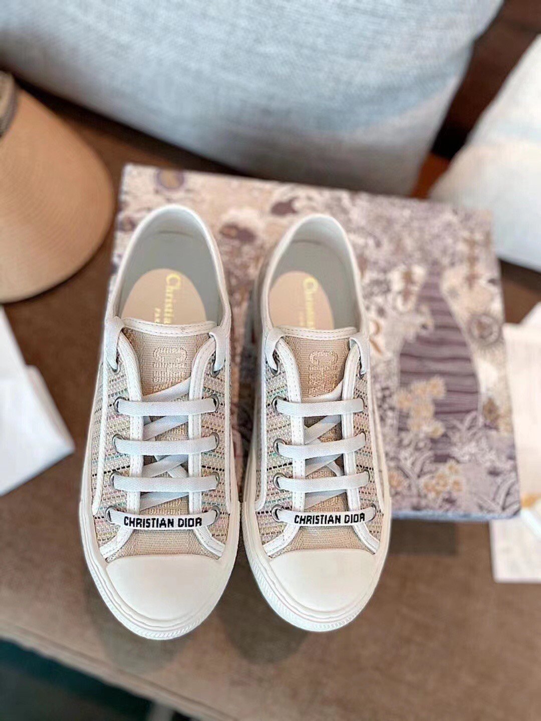 Dior Walk'n'Dior Sneakers In Thread Embroidered Cotton