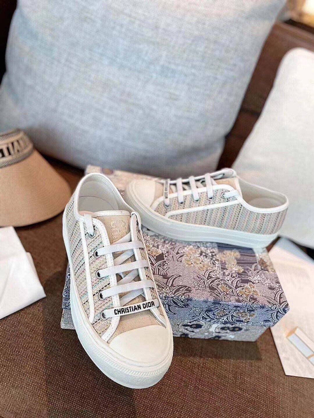 Dior Walk'n'Dior Sneakers In Thread Embroidered Cotton