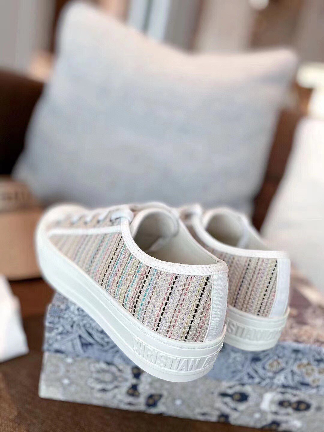 Dior Walk'n'Dior Sneakers In Thread Embroidered Cotton