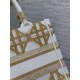 Dior Small Book Tote Bag in White and Gold Macrocannage Embroidery