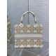 Dior Small Book Tote Bag in White and Gold Macrocannage Embroidery