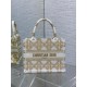 Dior Small Book Tote Bag in White and Gold Macrocannage Embroidery