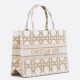 Dior Medium Book Tote Bag in White and Gold Macrocannage Embroidery