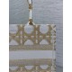 Dior Medium Book Tote Bag in White and Gold Macrocannage Embroidery