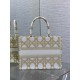 Dior Medium Book Tote Bag in White and Gold Macrocannage Embroidery