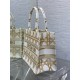 Dior Medium Book Tote Bag in White and Gold Macrocannage Embroidery