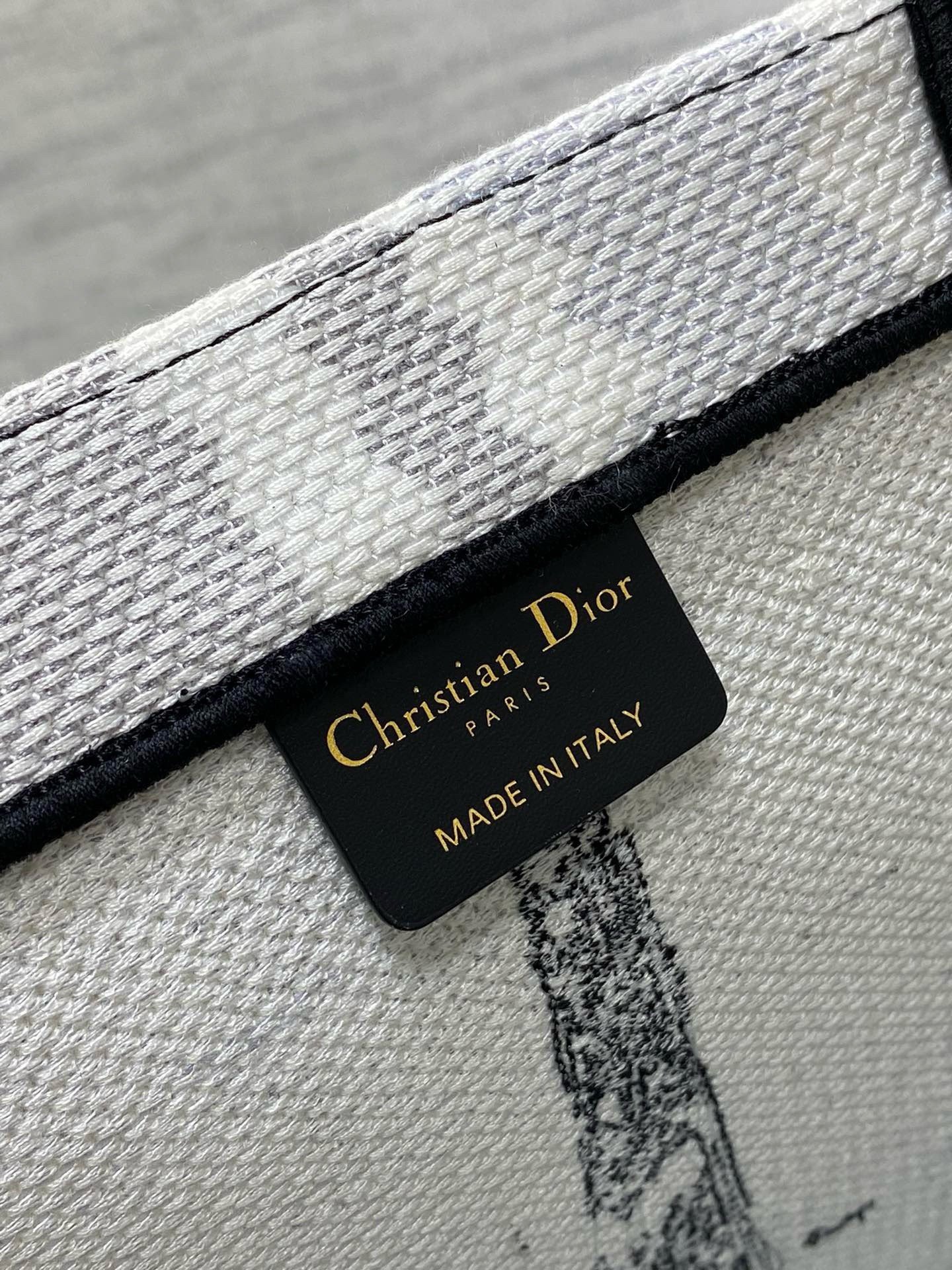 Dior Medium Book Tote Bag in White and Black Paris Embroidery