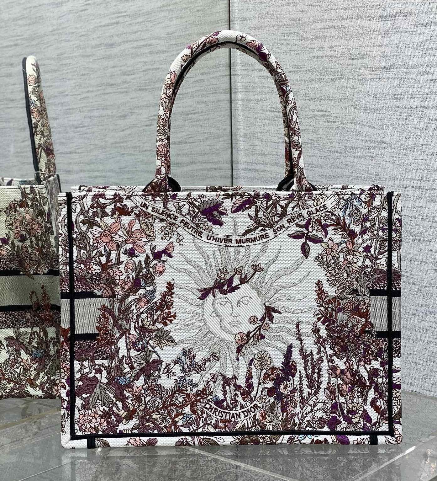 Dior Medium Book Tote Bag in Dior 4 Saisons Hiver Soleil Embroidery