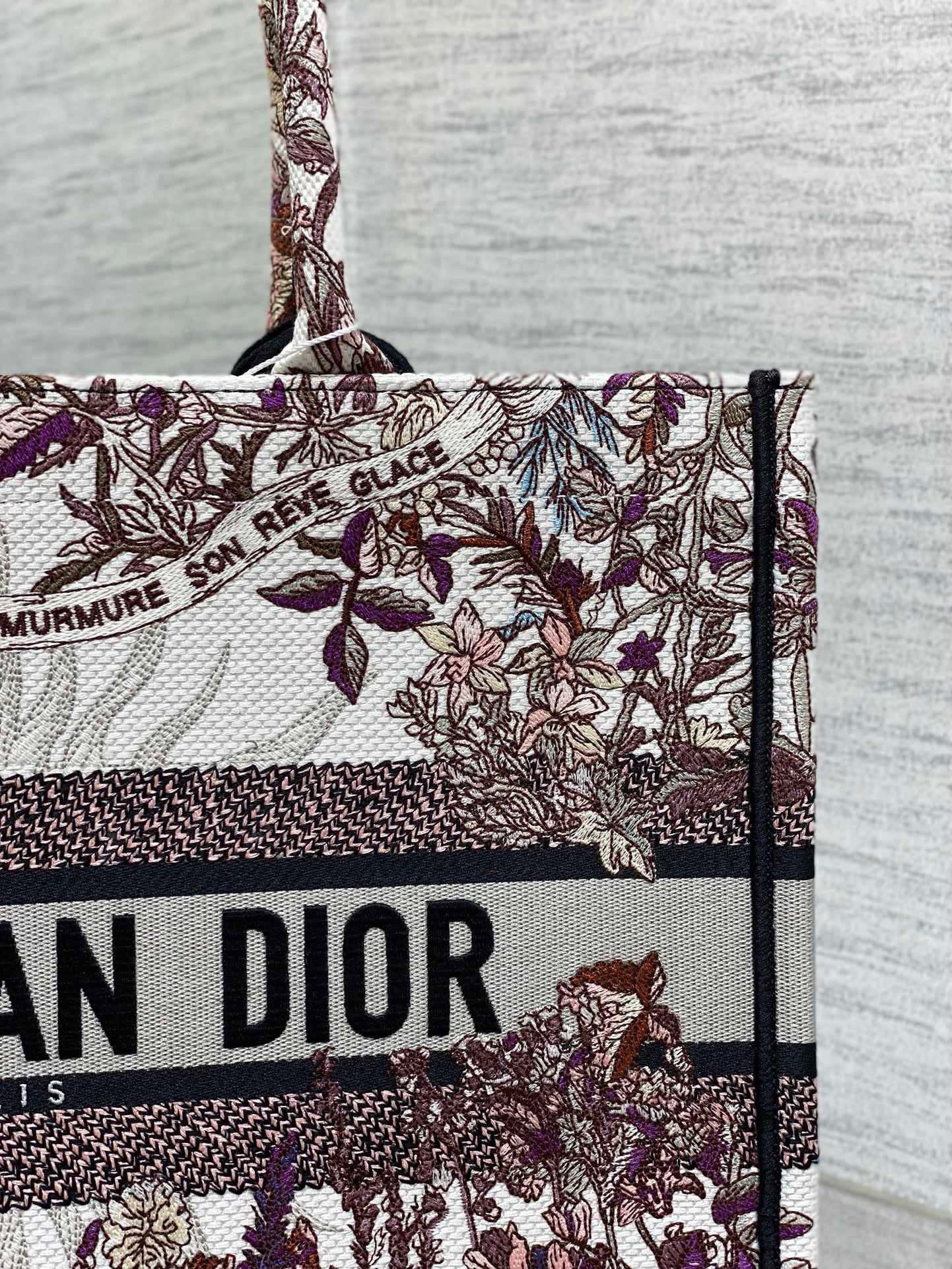 Dior Medium Book Tote Bag in Dior 4 Saisons Hiver Soleil Embroidery