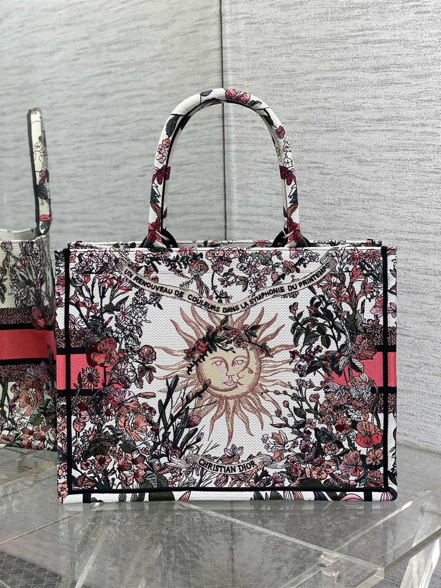 Dior Medium Book Tote Bag in Dior 4 Saisons Printemps Soleil Embroidery