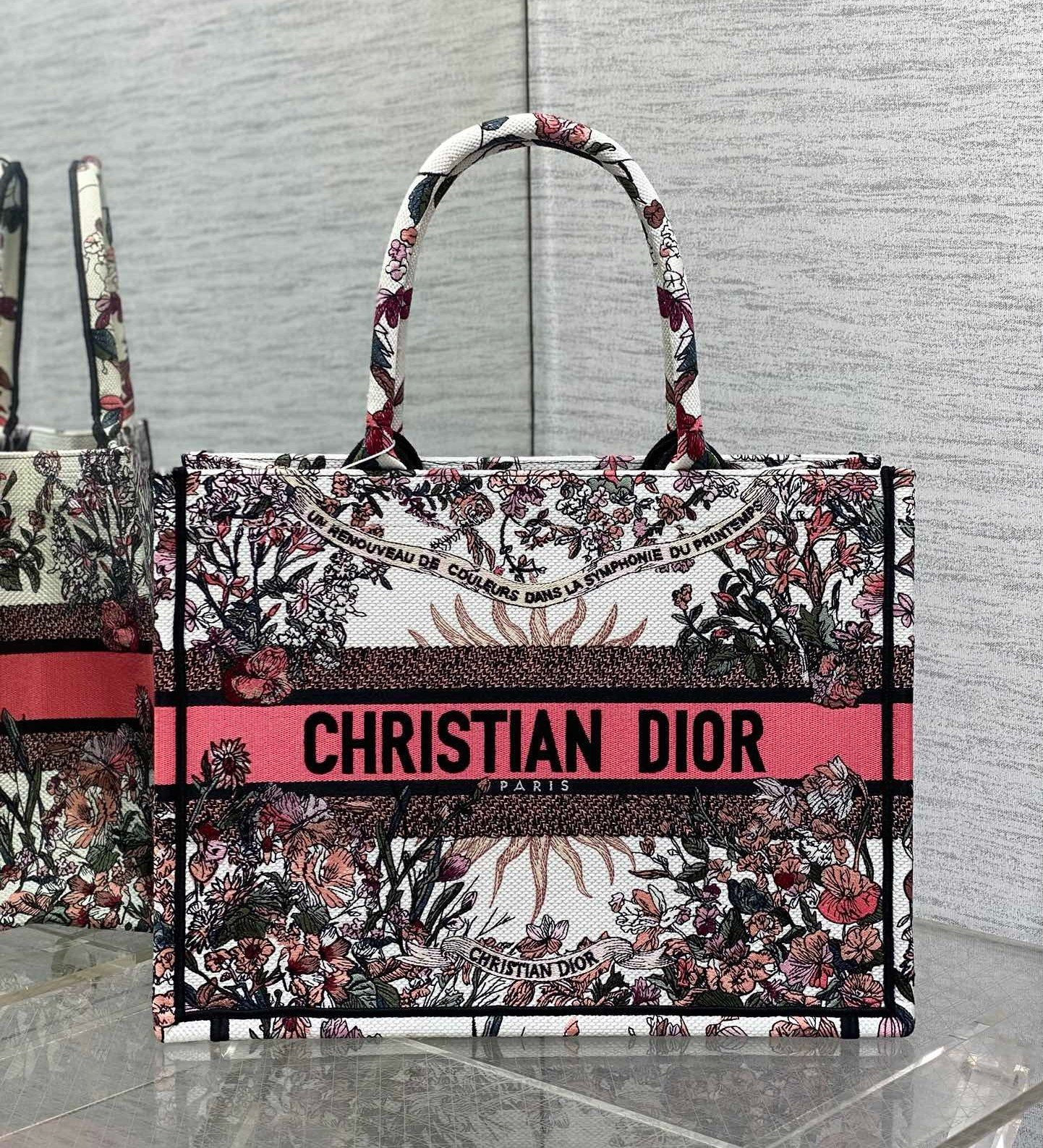 Dior Medium Book Tote Bag in Dior 4 Saisons Printemps Soleil Embroidery