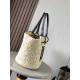 Loewe Medium Anagram Basket Bag in Iraca Palm and Black Calfskin