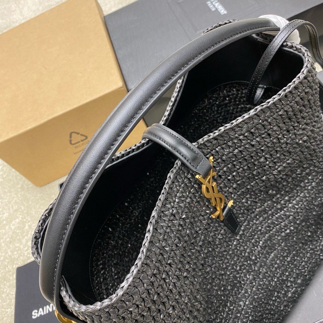 Saint Laurent Le 37 Bucket Bag in Black Woven Raffia