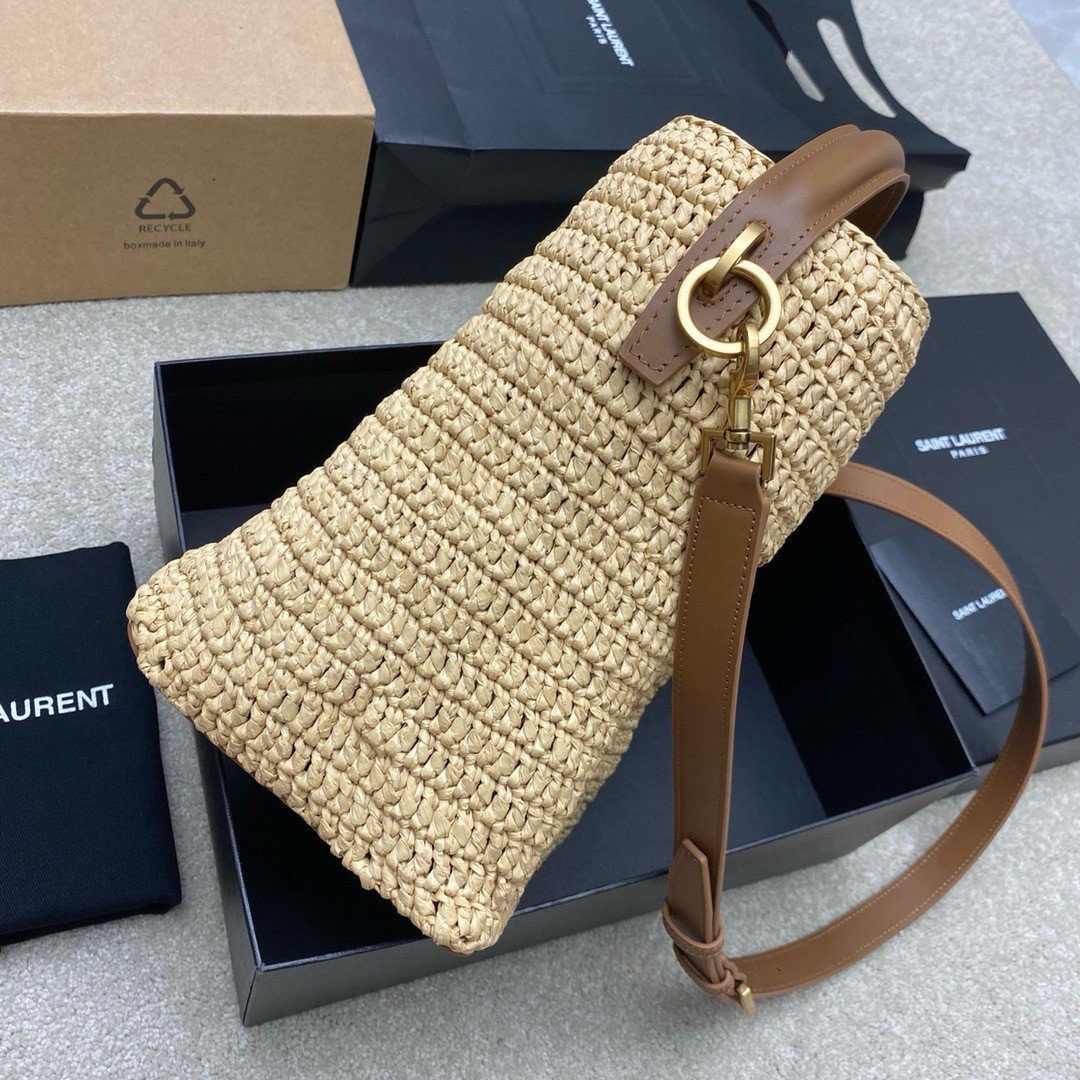 Saint Laurent Le 37 Bucket Bag in Natural Woven Raffia