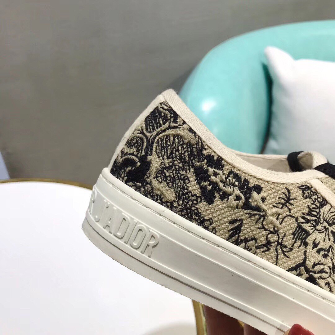 Dior Walk'n'Dior Sneakers In Black Toile De Jouy Embroidered Cotton