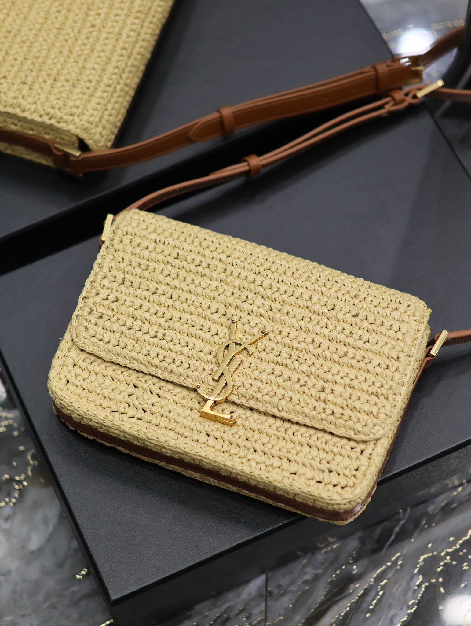 Saint Laurent Medium Solferino Bag in Naturel Raffia