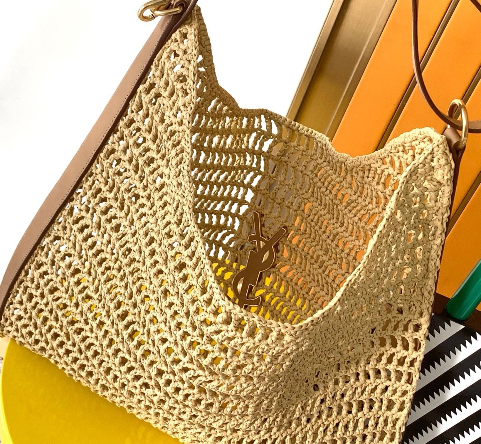 Saint Laurent Oxalis Shoulder Bag in Naturel Raffia