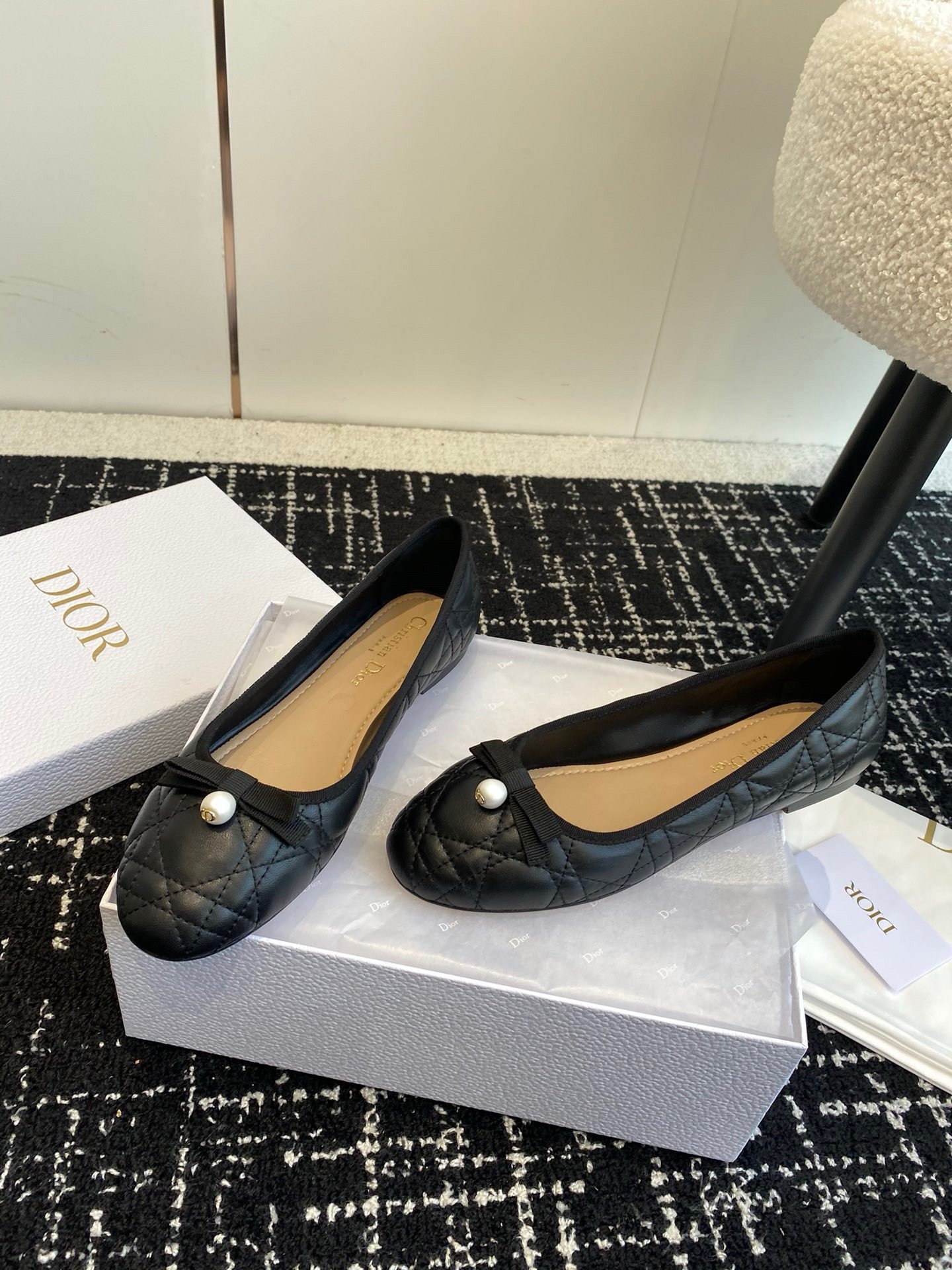 Dior Ballerina Flats in Black Quilted Cannage Calfskin