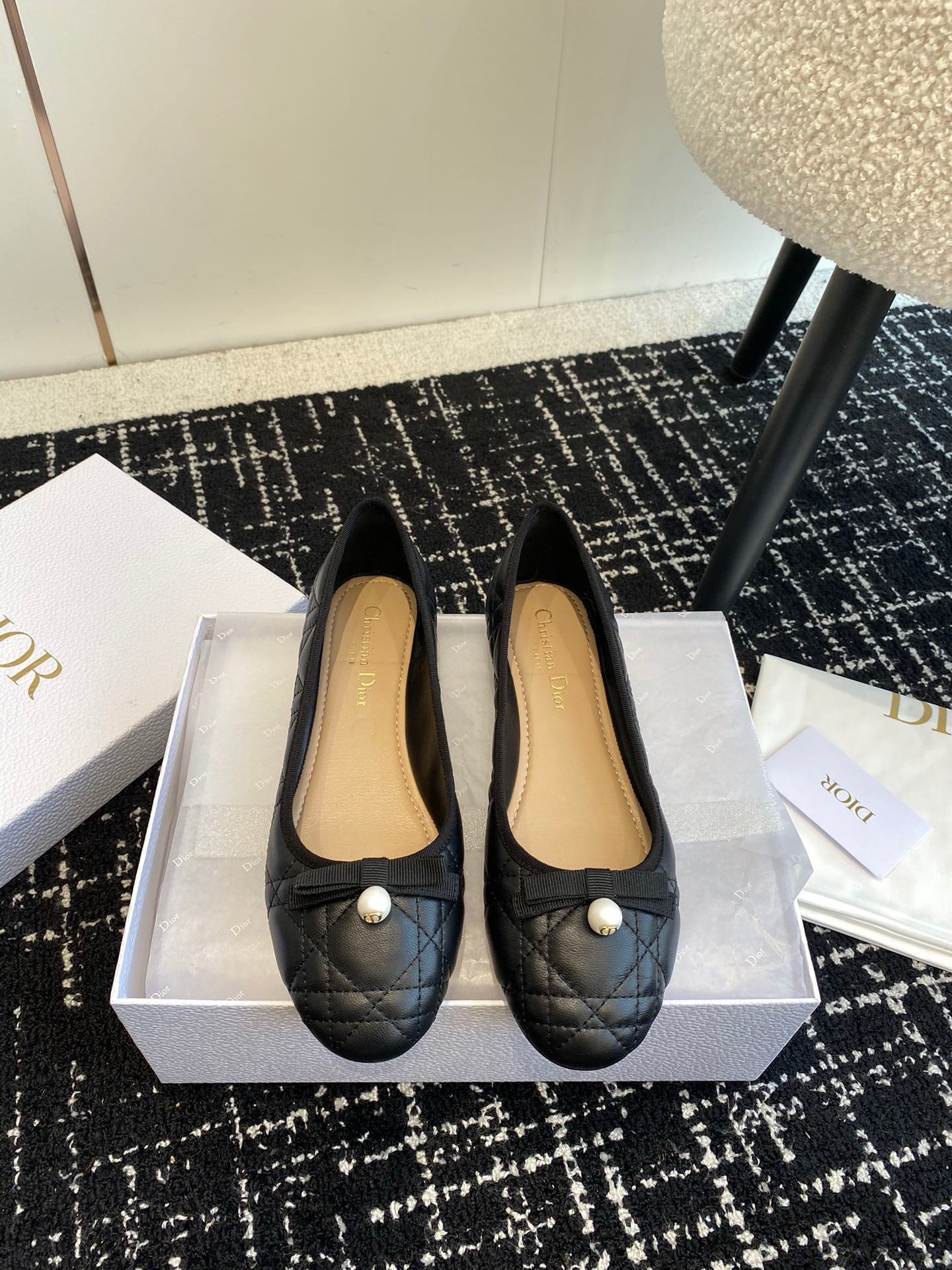 Dior Ballerina Flats in Black Quilted Cannage Calfskin