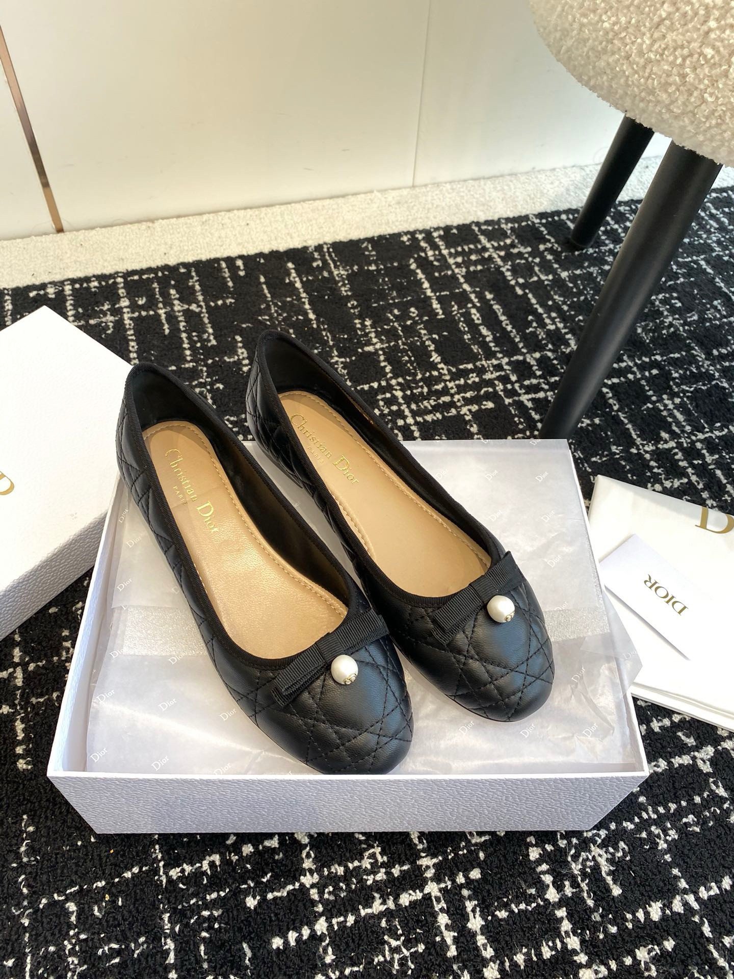 Dior Ballerina Flats in Black Quilted Cannage Calfskin