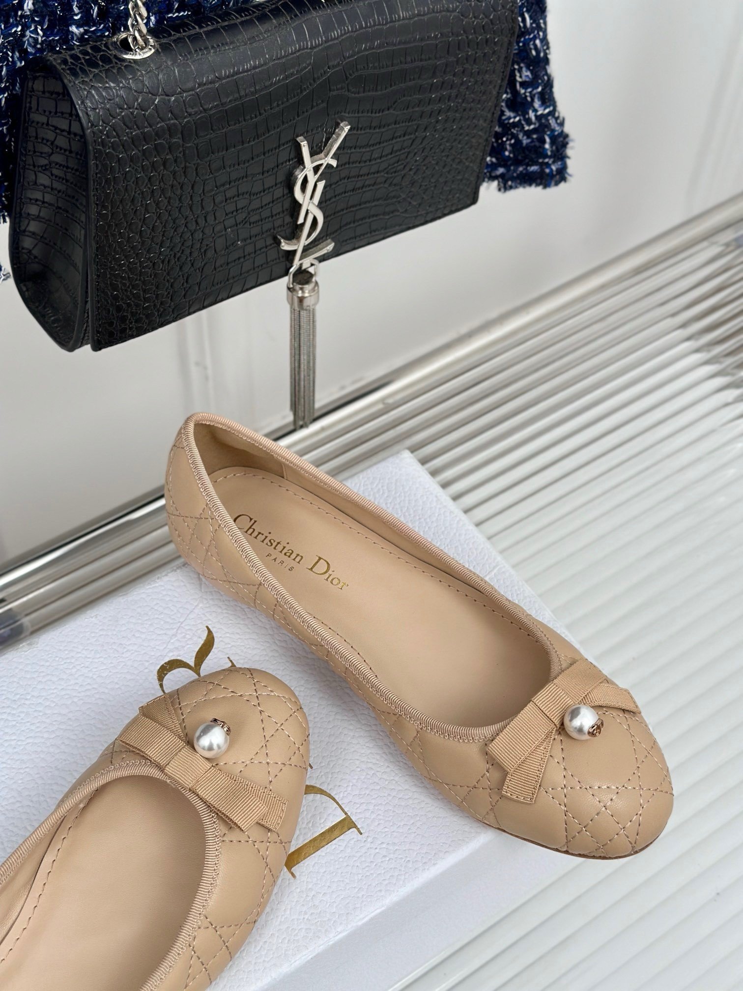 Dior Ballerina Flats in Nude Quilted Cannage Calfskin