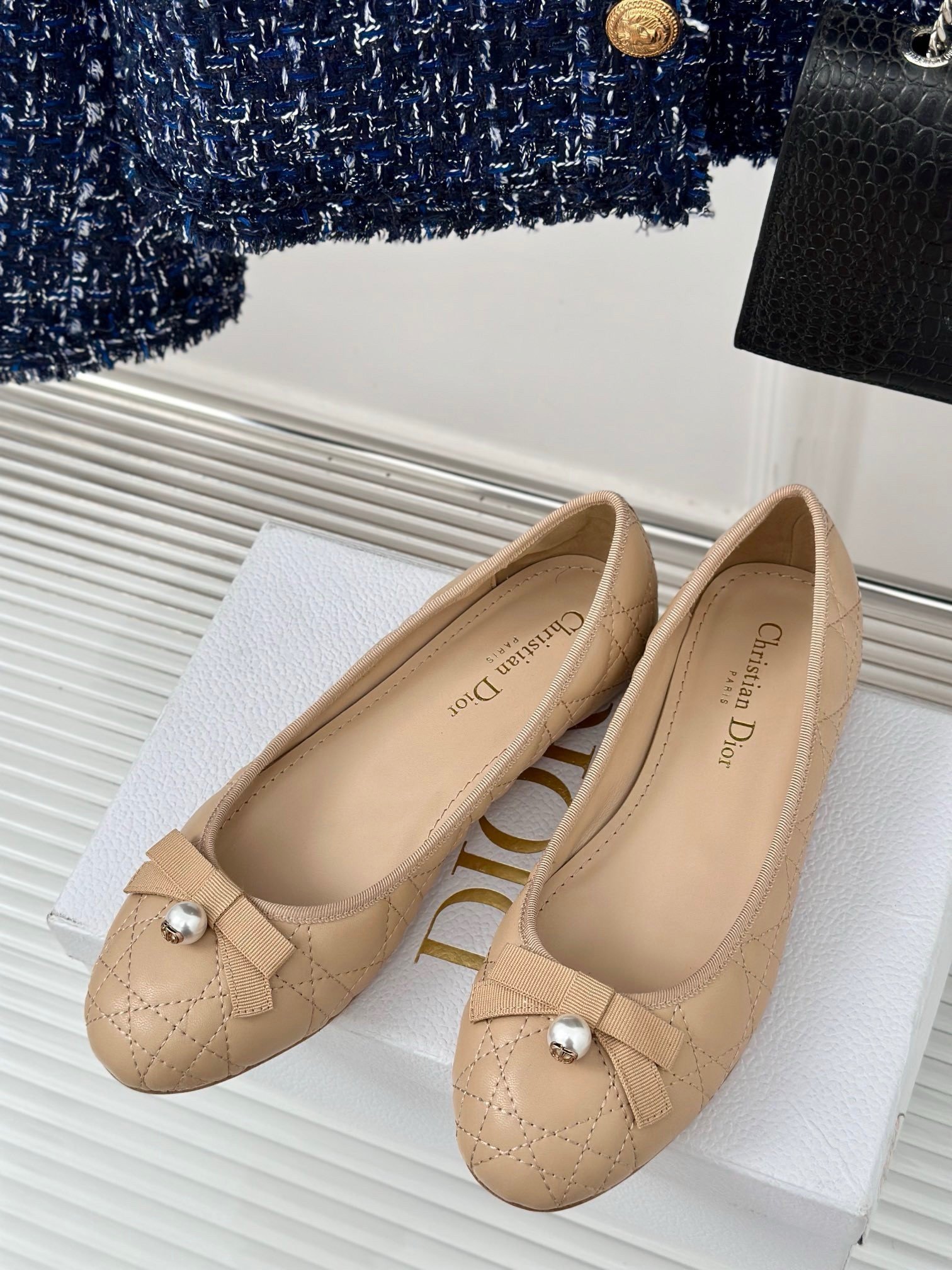 Dior Ballerina Flats in Nude Quilted Cannage Calfskin